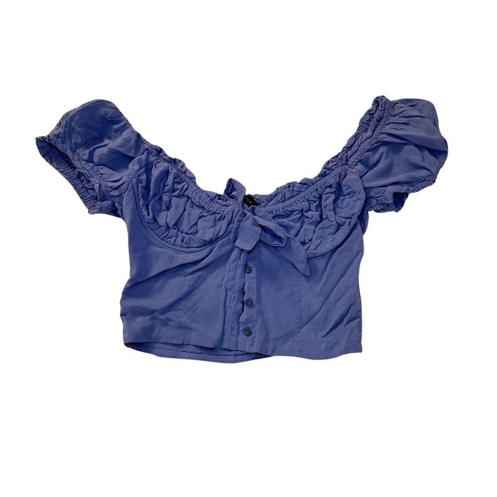 Kendall & Kylie Blue Ruffled Tie front Crop Top